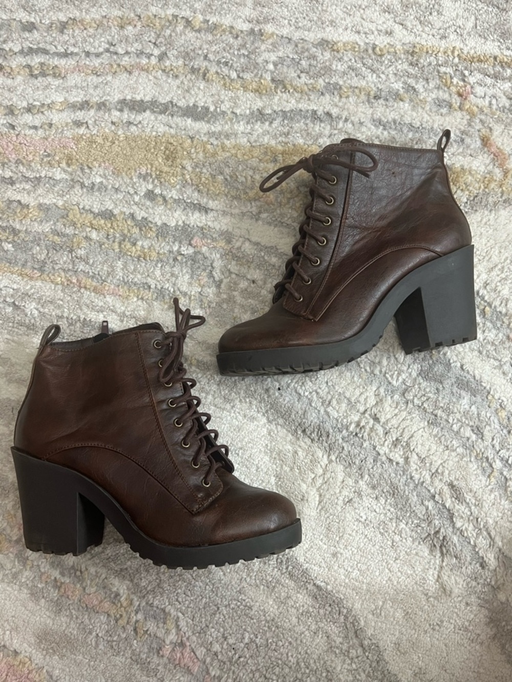 Charlotte Russe Brown Lace-Up Chunky Heel Ankle Boots